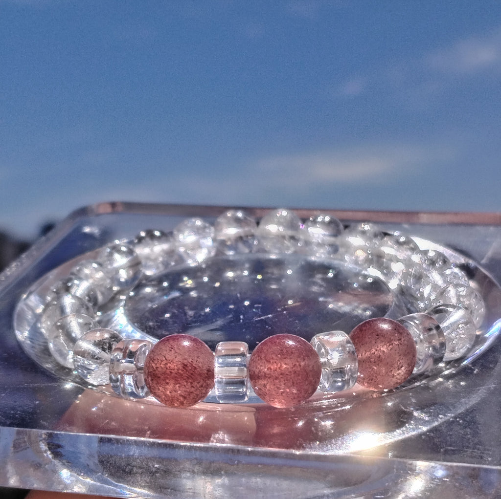 Strawberry Quartz & Clear Crystal Bracelet - lifestyle shot
