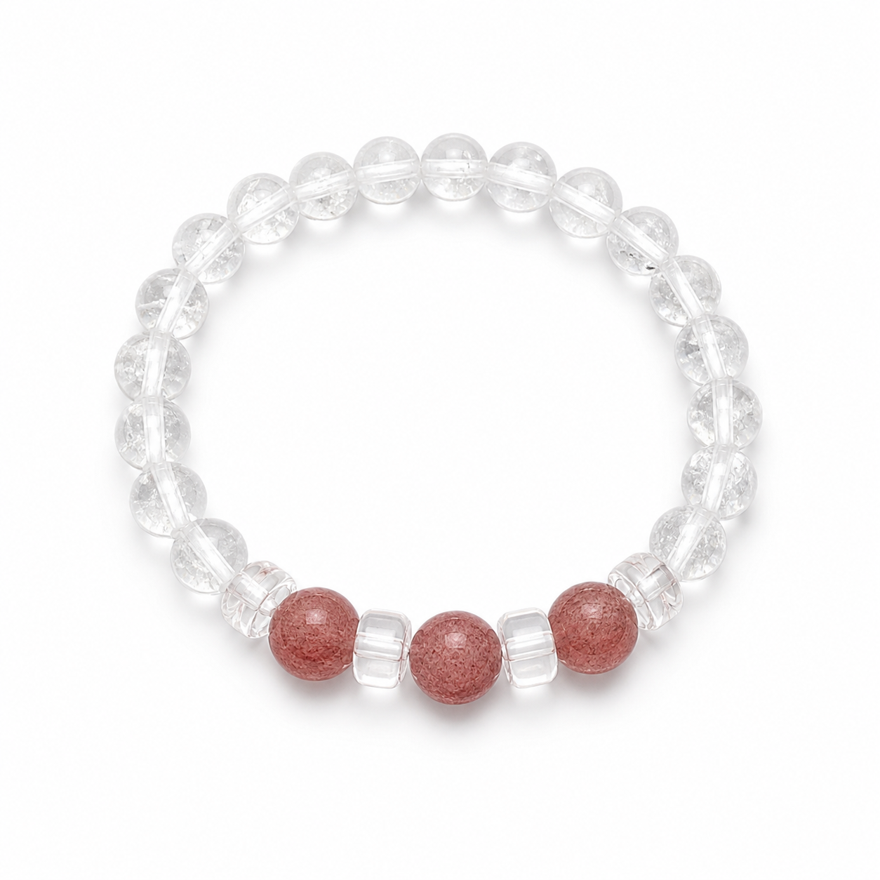 Strawberry Quartz & Clear Crystal Bracelet - white background