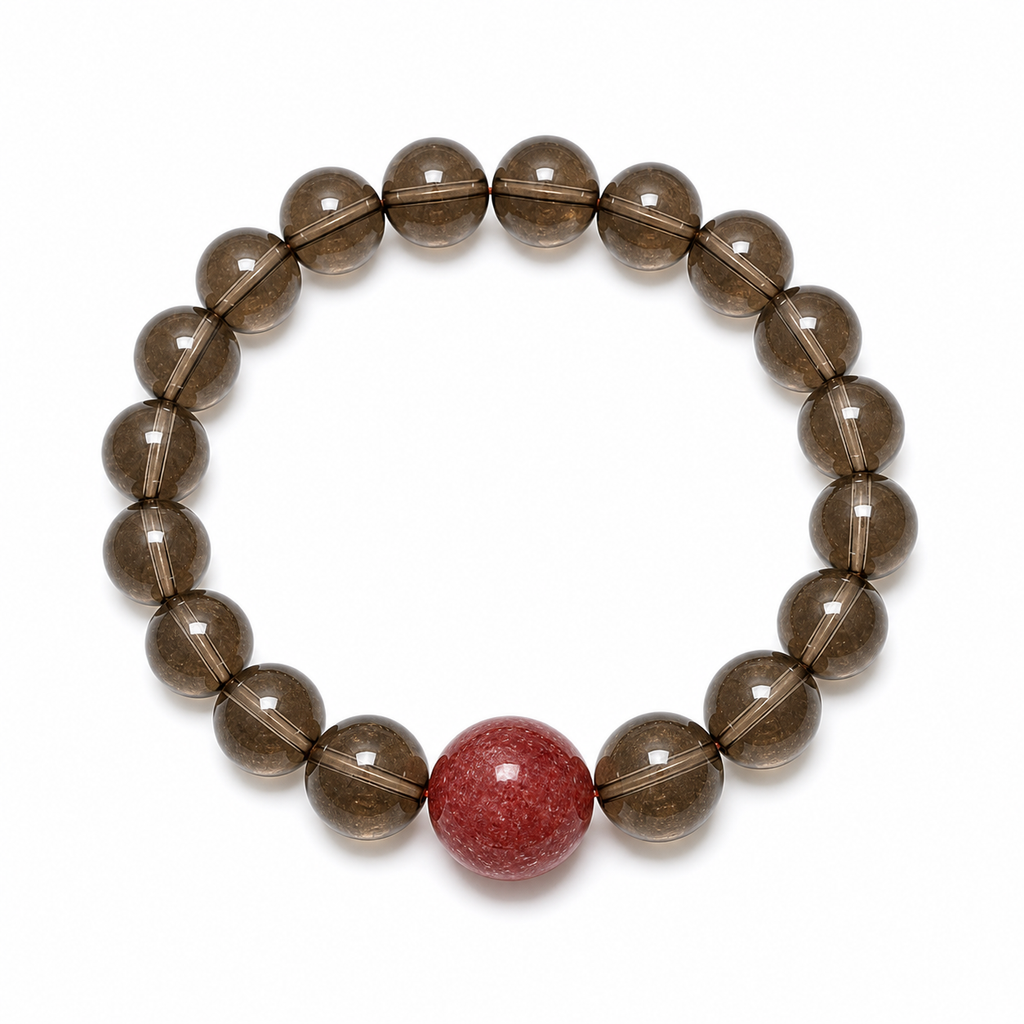 Smoky Quartz & Strawberry Quartz Bracelet - white background