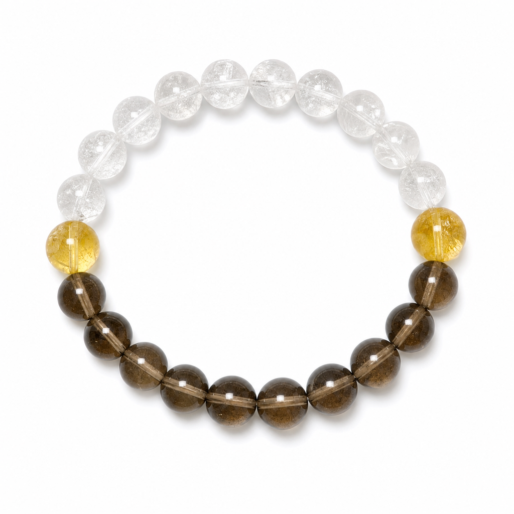 Sword's Edge Gold — 剑锋金 bracelet, clear quartz smoky quartz and citrine