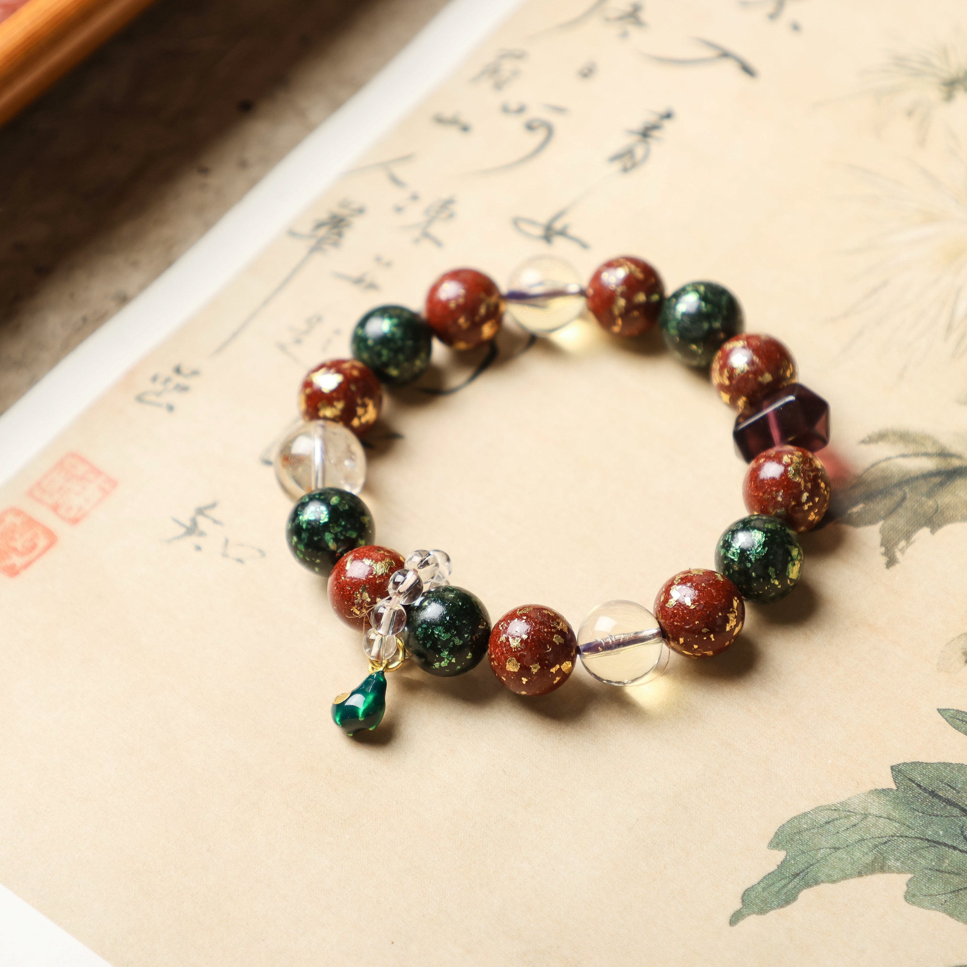 Crimson Stone & Crystal Bracelet